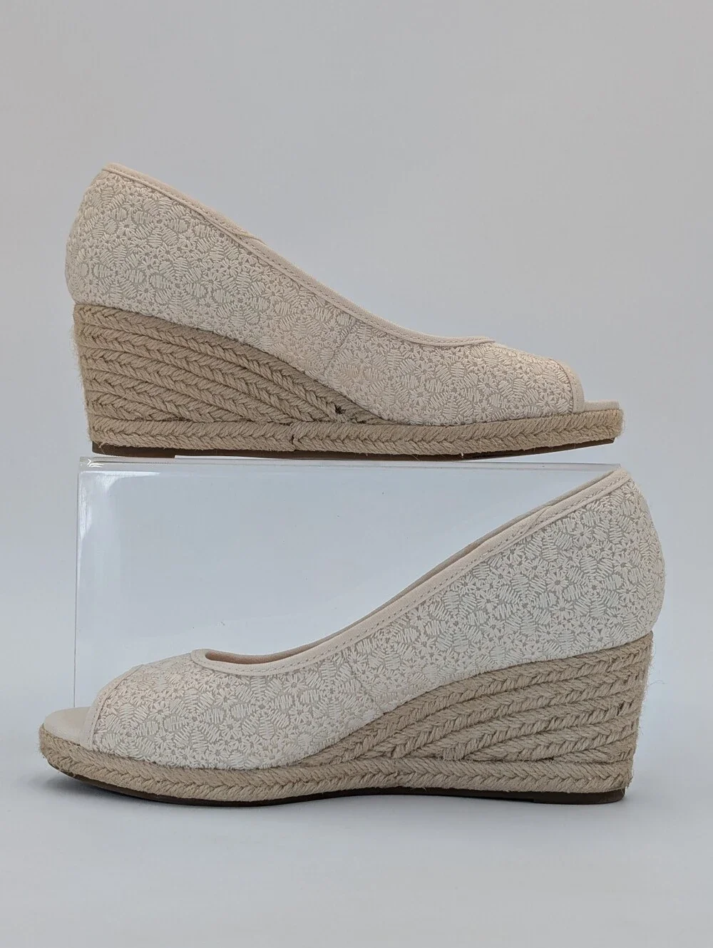 Bandolino Nuri Sz 6.5M Natural Linen Floral Espadrille Jute-Wrapped Wedge Sandal